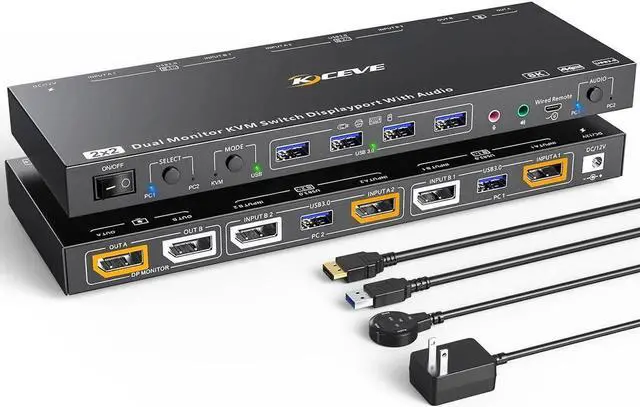 Main image of Aomoproing Displayport KVM Switch Dual Monitor KVM for 2 Computers 8K@30Hz/4K@144Hz Extend Display Support KVM Mode and USB Mode with Voice Control and Remote Control Include KVM Cables
