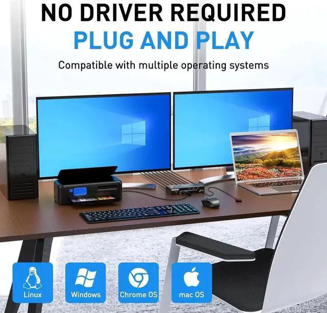 Alt view image 6 of 7 - Aomoproing Dual Monitor KVM Switch USB 3.0 HDMI KVM Switch 2 Monitors 3 Computers 4K@60Hz 2K@144Hz, EDID Emulator, Dual Monitor KVM Switch with 4 USB 3.0 Ports,Wired Remote and Cables Included