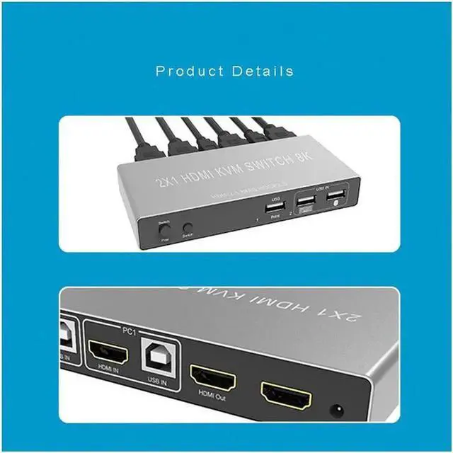 Alt view image 2 of 6 - 8K HDMI-compatible KVM Switch USB Switcher 4K 120Hz Share Dual Computers With One Monitor Support Hotkeys