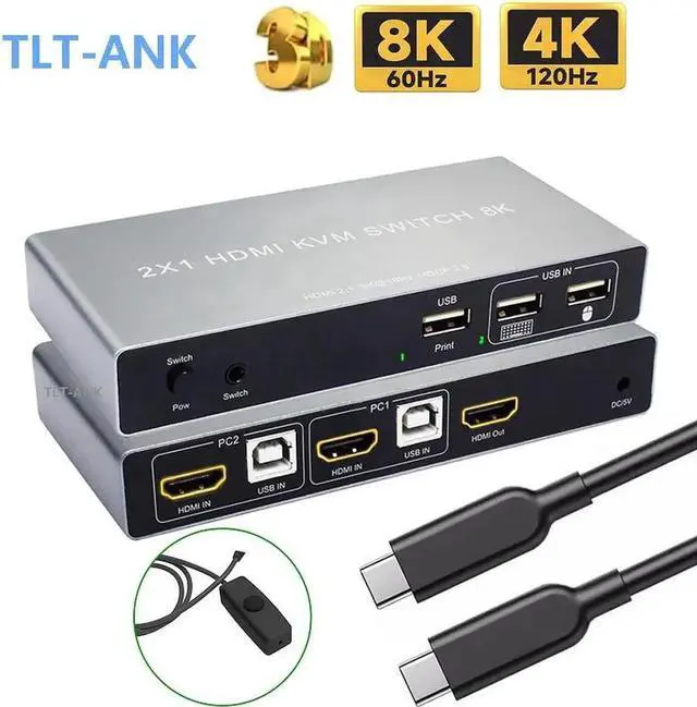 Main image of 8K HDMI-compatible KVM Switch USB Switcher 4K 120Hz Share Dual Computers With One Monitor Support Hotkeys