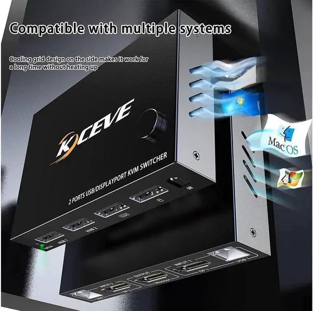 Alt view image 5 of 7 - 2 in 1 Out Dispplayport KVM Switch, 2 Port DP KVM Switcher with 2.0 USB Hub Support 4K @60Hz Control Up to 2 Computers for Share Keyboard, Mouse, Monitor