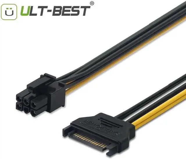 Alt view image 4 of 6 - 20CM SATA Mining Riser Power Cable Serial ATA 15pin to 6 Pin PCI-E PCIE Express Graphics Converter Adapter Cables