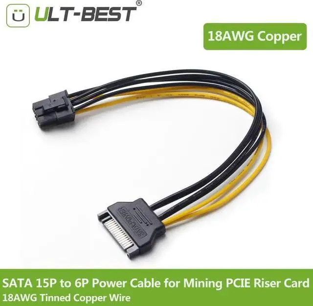 Main image of 20CM SATA Mining Riser Power Cable Serial ATA 15pin to 6 Pin PCI-E PCIE Express Graphics Converter Adapter Cables