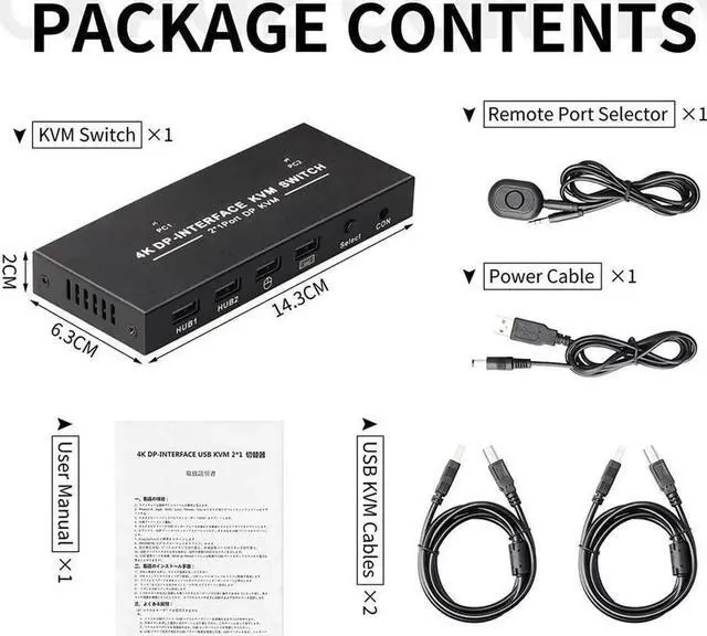 Alt view image 2 of 7 - KVM Switch 2 Port 4K@60Hz 2 in 1 Out DP 1.2 and USB Switch for 2 Computers Share 1 Keyboard Mouse Monitor for Laptop, PC Supports with 4 USB 2.0 Ports, 2 USB KVM Cables 1.5m(5ft)