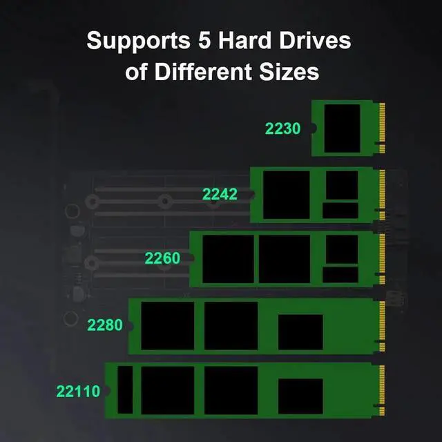 Alt view image 6 of 6 - PCIE to M2 Hard Disk Adapter Expansion Cards PCI E X4 3.0 M.2 SSD SATA/NVME Protocol NGFF M key/B key/B&M key Computer