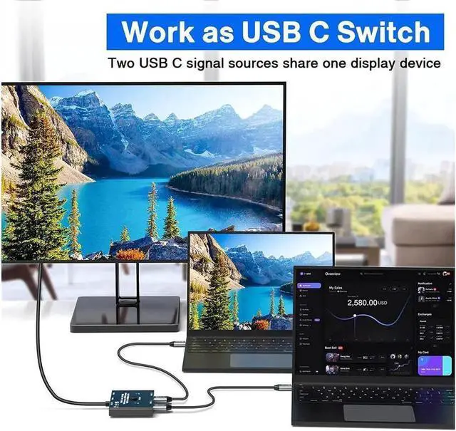 Alt view image 3 of 7 - USB-C Switch,Bi-Directional USB C Switcher 2 in 1 Out/1 in 2 Out Type C KVM Switch Supports 8K @60Hz,4K @120Hz Video / 10Gbps Data Transfer/ 100w Power Delivery Compatible with Thunderbolt Device