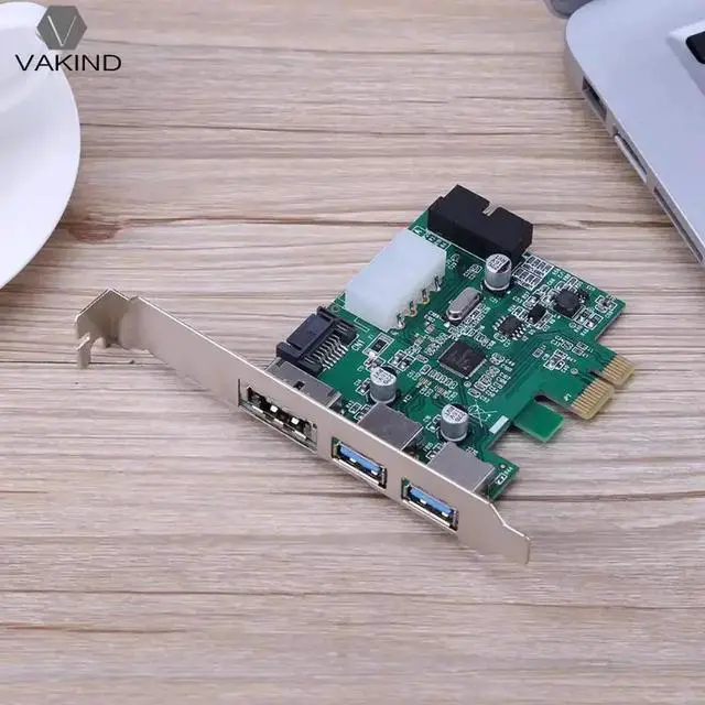 Alt view image 2 of 6 - Desktop Computer PCI-E PCI Express 2P USB 3.0+ 19Pin USB 3.0+ External Power eSATA UPD720201 Chip Extension Card Hard Drive