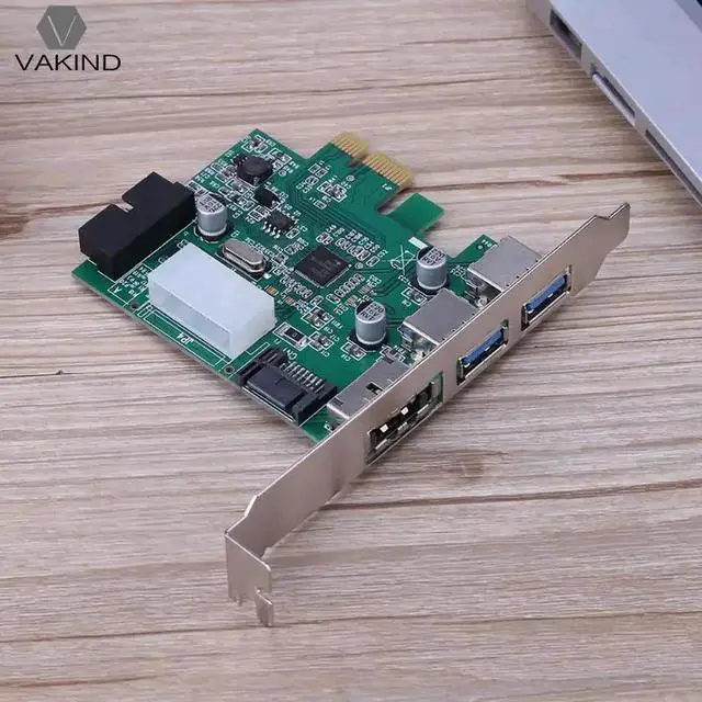 Alt view image 4 of 6 - Desktop Computer PCI-E PCI Express 2P USB 3.0+ 19Pin USB 3.0+ External Power eSATA UPD720201 Chip Extension Card Hard Drive