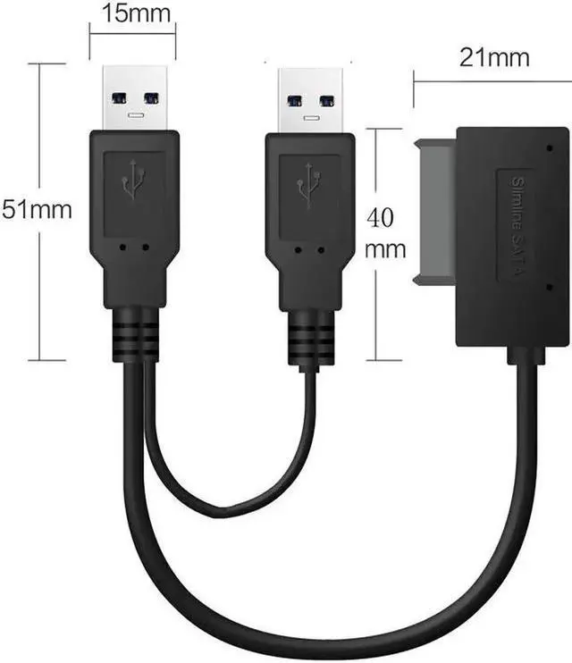 Alt view image 4 of 5 - USB 2.0 to 6+7 13Pin Slimline Slim SATA Cable with External USB2.0 Power Supply for Laptop CD ROM DVD ROM for HDD Caddy