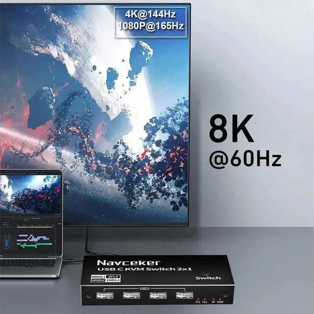 Alt view image 4 of 6 - Thunderbolt 4 USB C KVM Switch 4K 144Hz USB KVM Switch USB 8K 60Hz KVM Switcher for 2 Computer Macbook 1 HDMI Monitor