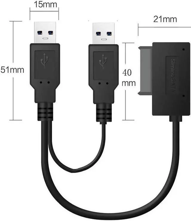Alt view image 5 of 6 - USB2.0 to 6+7 13Pin Slimline Slim SATA Cable With External USB 2.0 Power Supply For Laptop CD ROM DVD ROM ODD Adapter Converter