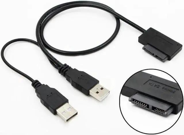 Alt view image 6 of 6 - USB2.0 to 6+7 13Pin Slimline Slim SATA Cable With External USB 2.0 Power Supply For Laptop CD ROM DVD ROM ODD Adapter Converter