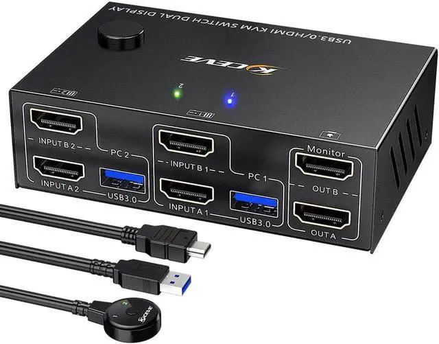 Main image of HD 4K@60Hz Dual Monitor HDMI KVM Switcher Four USB 3.0 Ports Extended Display KVM Switcher for 2 Computers Share 2 Monitor