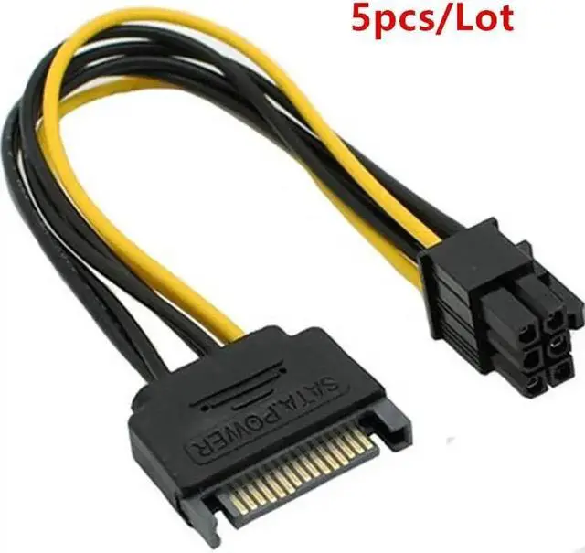 Alt view image 5 of 6 - 5pcs/lot 15Pin SATA TO PCI-E 6Pin Adapter Power Supply Cable CORD 18AWG Wire For PCIe Graphics Video Display Card PC DIY 20cm