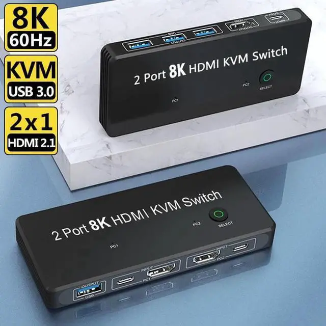 Main image of KVM Switch 8K 60Hz 4K 120Hz 2 in 1 out HDMI-compatible Switches 2*1 HDMI Switcher dual PC With USB 3.0 Cables For Monitor