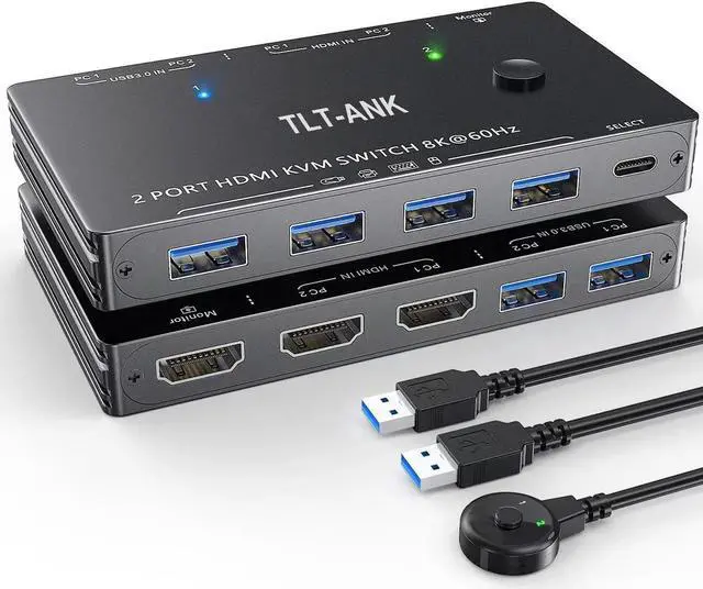 Alt view image 5 of 6 - USB 3.0 KVM Switch HDMI 2 Ports 8K 60Hz 4K 120Hz HDMI 2.1 KVM Switch for 2 Computers 1 Monitor