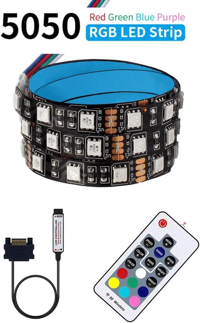 Alt view image 6 of 6 - DC 12V Sata Cable LED Strip Flexible Light 5050 RGB SMD + RF Remote Controller for PC Computer Case Decoration 0.5M