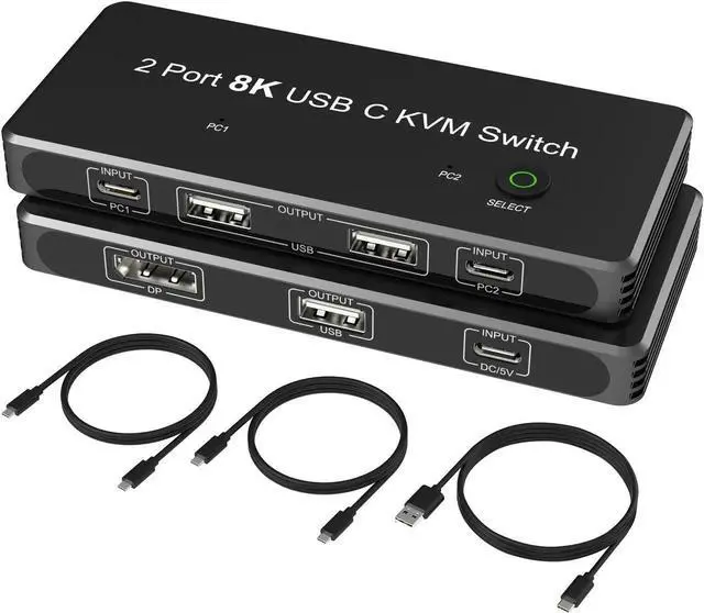 Main image of Port 8K USB C KVM Switch with DisplayPort Port Compatible for 8K 60Hz 4K 120Hz 2xUSB-C PC to One DisplayPort Dual Monitor