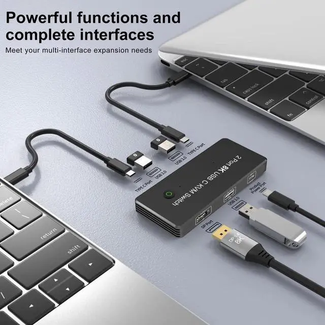 Alt view image 3 of 6 - Port 8K USB C KVM Switch with DisplayPort Port Compatible for 8K 60Hz 4K 120Hz 2xUSB-C PC to One DisplayPort Dual Monitor