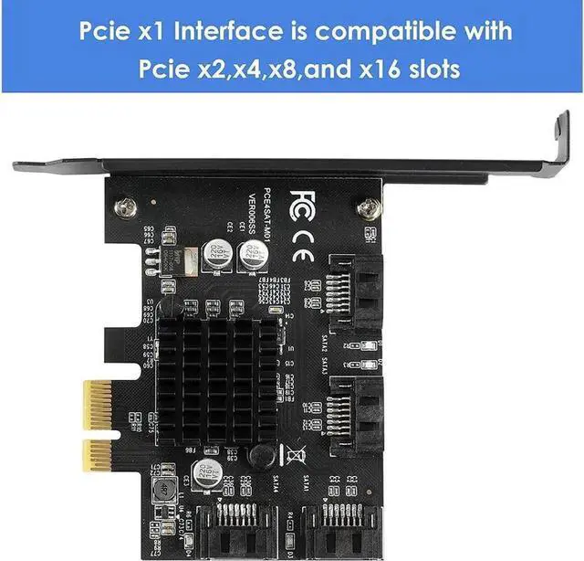 Alt view image 3 of 7 - Aomoproing 4 Port SATA III PCIe 3.0 X1 Controller Card, PCI Express to SATA 3.0 6G, Marvell 88SE9215, Black
