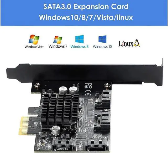 Alt view image 2 of 7 - Aomoproing 4 Port SATA III PCIe 3.0 X1 Controller Card, PCI Express to SATA 3.0 6G, Marvell 88SE9215, Black