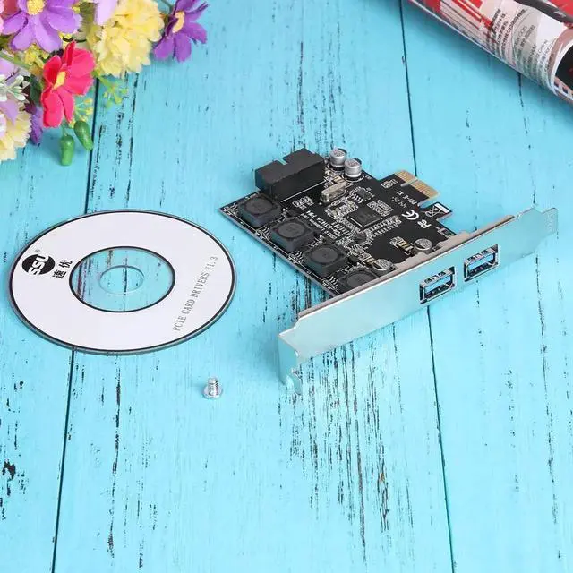 Alt view image 2 of 6 - Black Front Super Speed USB 3.0 PCI-E 2 Port PCI Express Expansion Card 19-Pin Power Connector for Desktops PC