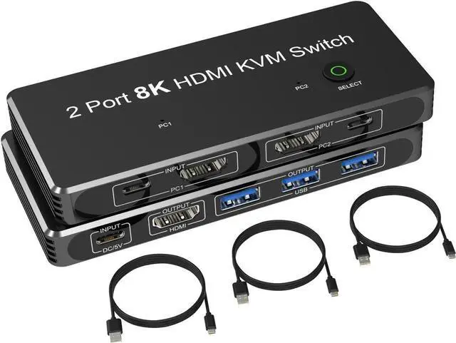 Alt view image 5 of 6 - Switch HDMI-compatible 8K@60hz 2 Port Box USB and HD Switch for 2 Computers Share Keyboard Mouse Printer and one HD Monitor