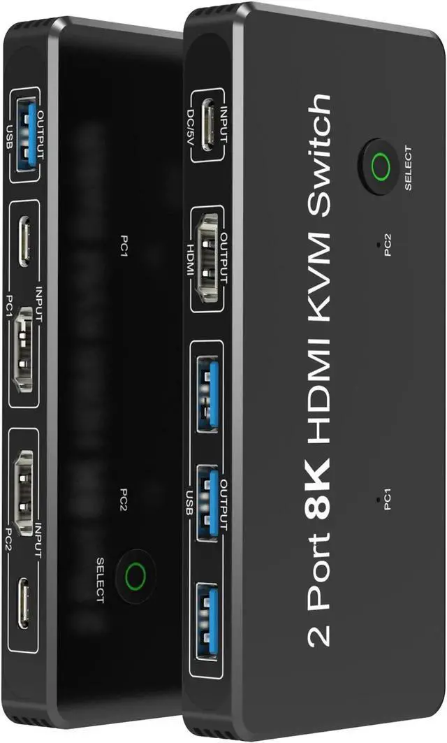 Alt view image 4 of 6 - Switch HDMI-compatible 8K@60hz 2 Port Box USB and HD Switch for 2 Computers Share Keyboard Mouse Printer and one HD Monitor