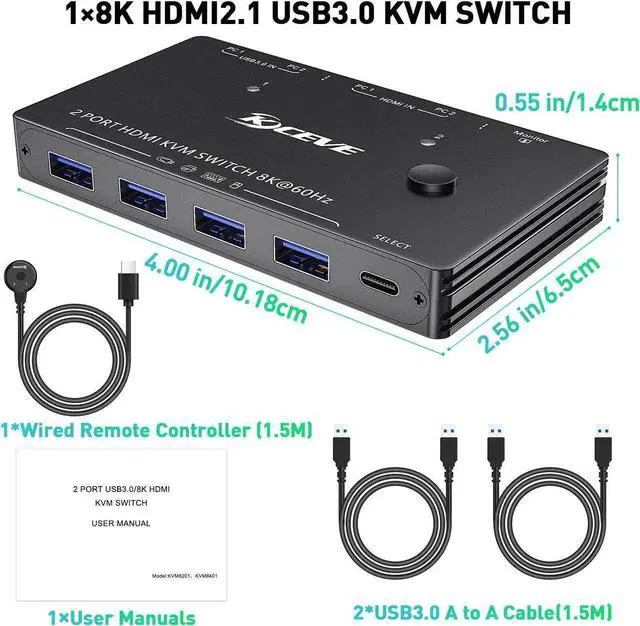 Alt view image 3 of 5 - KVM8201 8K60HZ /4K120HZ HDMI KVM 2 port USB3.0 flash disk printer switch two computers share one set of equipment USB swtich-G