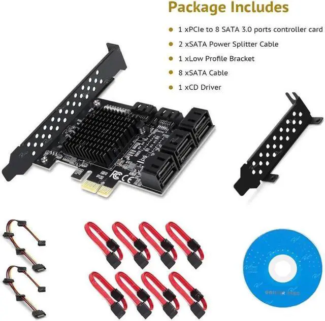 Alt view image 3 of 5 - Aomoproing PCIe SATA Card, 8 Port SATA Controller Expansion Card with Low Profile Bracket, Marvell 9215 Non-Raid, Boot as System Disk, Support 8 SATA 3.0 Devices(SA3014)