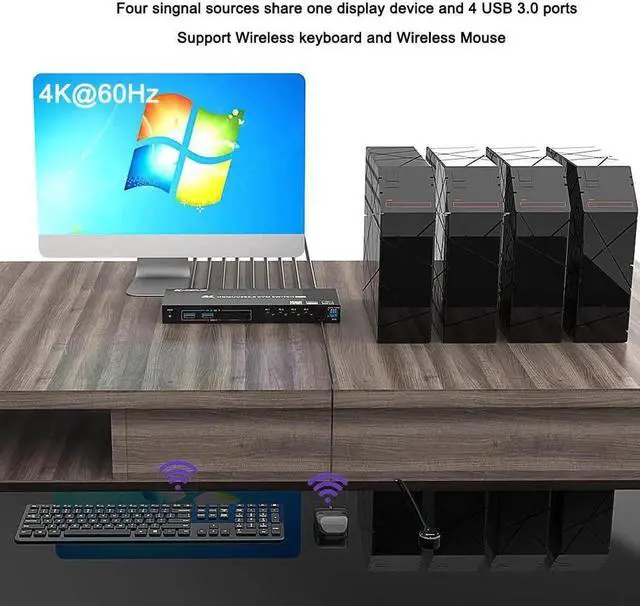 Alt view image 5 of 6 - 4 Port Support USB 3.0 KVM Switch, USB Hub HDR EDID HDMI USB Switch 4 in 1 Out and 4 USB 3.0 Port for Keyboard Mouse Print