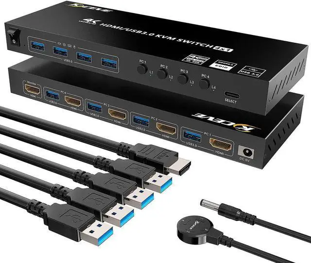 Main image of 4 Port Support USB 3.0 KVM Switch, USB Hub HDR EDID HDMI USB Switch 4 in 1 Out and 4 USB 3.0 Port for Keyboard Mouse Print