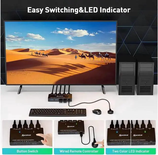 Alt view image 4 of 7 - USB 3.0 KVM Switch HDMI 2 Ports 8K @60Hz 4K @120Hz HDMI 2.1 KVM Switch for 2 Computers 1 Monitor and 4 USB 3.0 Ports, HDCP 2.3, HDR 10, with Remote Controller and USB 3.0 Cables