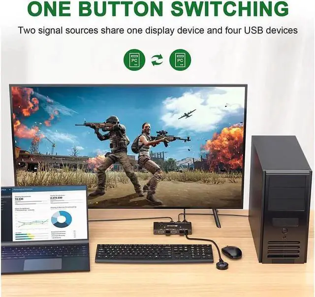 Alt view image 4 of 7 - USB-C HDMI KVM Switch, 2 Ports USB C +HDMI KVM Switcher Support 4K@60Hz for 1 Type-C and 1 HDMI Computer to Share Keyboard Mouse And Monitor, Suppprt 100W PD Fast Charging, Wired Remote included