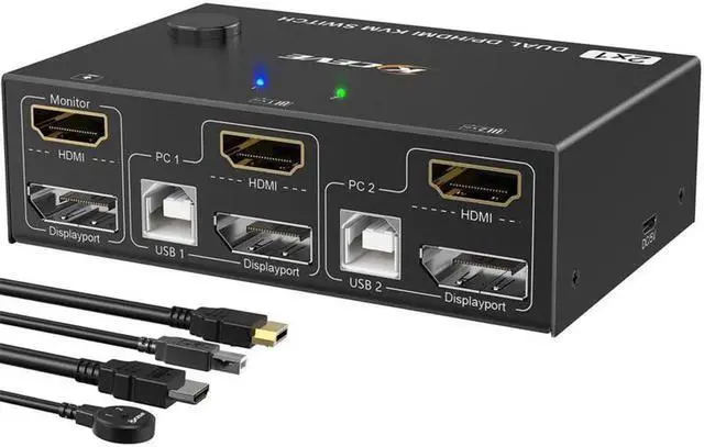 Alt view image 6 of 6 - 4k@60Hz Game switch Multi-function Docking Type-c KVM switcher Splitter Adapter 2 Ports DP+HDMI KVM Swith Dual Display USB HUB