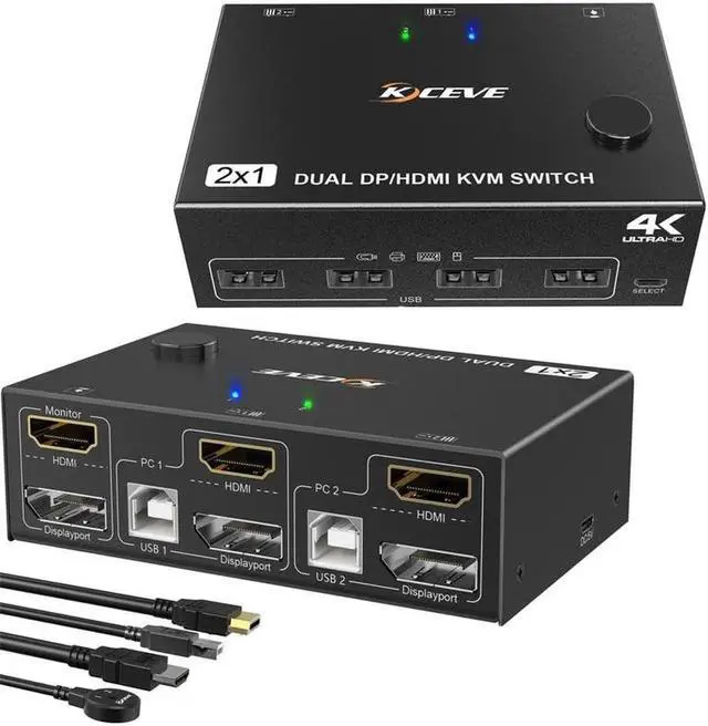 Main image of 4k@60Hz Game switch Multi-function Docking Type-c KVM switcher Splitter Adapter 2 Ports DP+HDMI KVM Swith Dual Display USB HUB