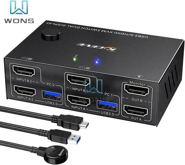 Main image of USB 3.0 Dual Monitor KVM Switch Display Port HDMI 4K@60Hz 2K@120Hz Simulation EDID For 2 Computers Share 2 Monitors