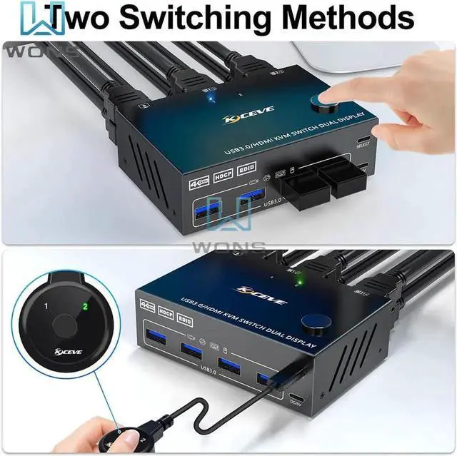 Alt view image 2 of 6 - USB 3.0 Dual Monitor KVM Switch Display Port HDMI 4K@60Hz 2K@120Hz Simulation EDID For 2 Computers Share 2 Monitors