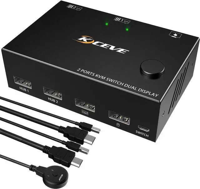 Alt view image 5 of 5 - 60Hz KVM 2 In 2 Out Dual Monitor Switcher Controls 2 Computers Or Laptop Monitors Dual Input Display No Driver Required