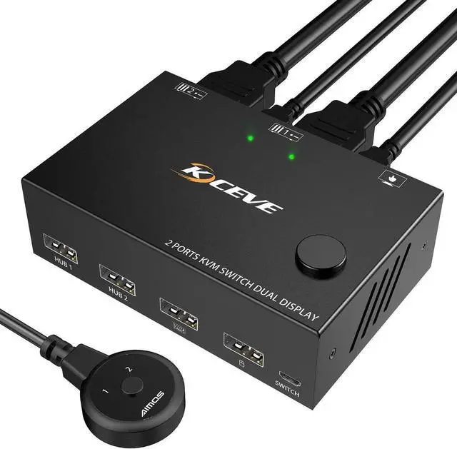 Alt view image 3 of 5 - 60Hz KVM 2 In 2 Out Dual Monitor Switcher Controls 2 Computers Or Laptop Monitors Dual Input Display No Driver Required