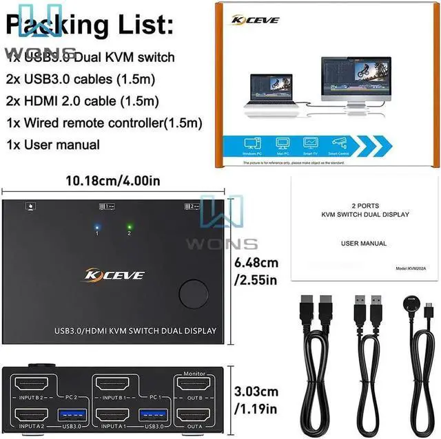 Alt view image 5 of 6 - USB 3.0 Dual Monitor KVM Switch Display Port HDMI 4K@60Hz 2K@120Hz Simulation EDID For 2 Computers Share 2 Monitors