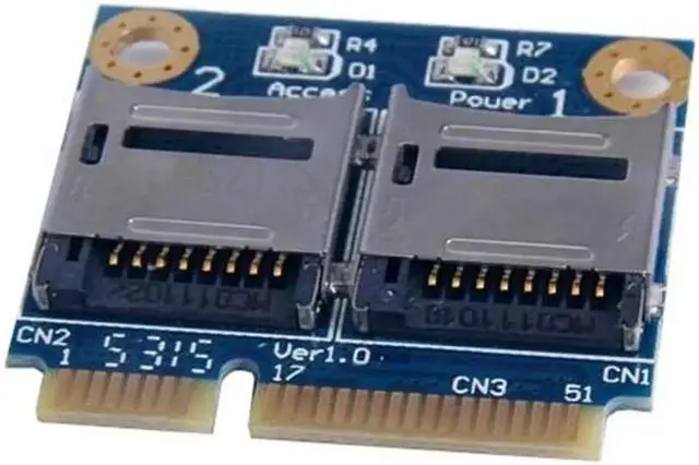 Alt view image 2 of 5 - Mini PCI-e to 2x Micro SD SDHC SDXC Memory Card reader mPCIe to 2 mini-sdcards adapter