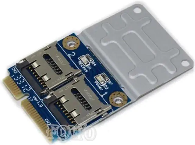 Alt view image 5 of 5 - Mini PCI-e to 2x Micro SD SDHC SDXC Memory Card reader mPCIe to 2 mini-sdcards adapter