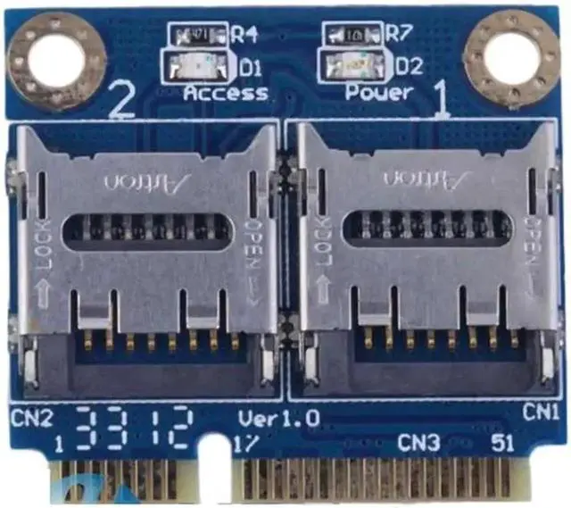 Main image of Mini PCI-e to 2x Micro SD SDHC SDXC Memory Card reader mPCIe to 2 mini-sdcards adapter