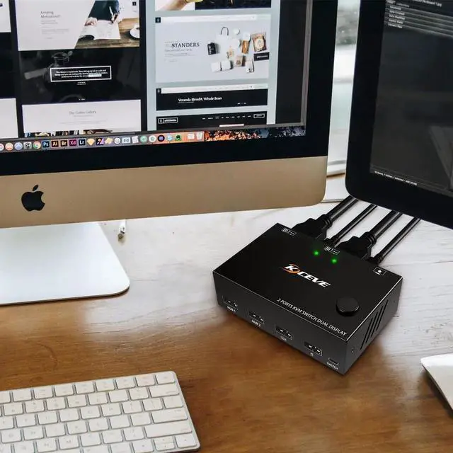 Alt view image 4 of 5 - 60Hz KVM 2 In 2 Out Dual Monitor Switcher Controls 2 Computers Or Laptop Monitors Dual Input Display No Driver Required
