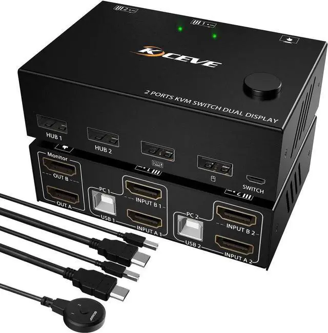 Main image of 60Hz KVM 2 In 2 Out Dual Monitor Switcher Controls 2 Computers Or Laptop Monitors Dual Input Display No Driver Required