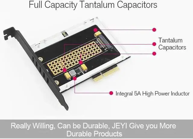 Alt view image 5 of 6 - JEYI Frigate No.1 M.2 NVMe SSD NGFF To PCIE 3.0 X4 Adapter Card High Power 12V+3.3V M Key Interface Card Support PCI-E X4 2280