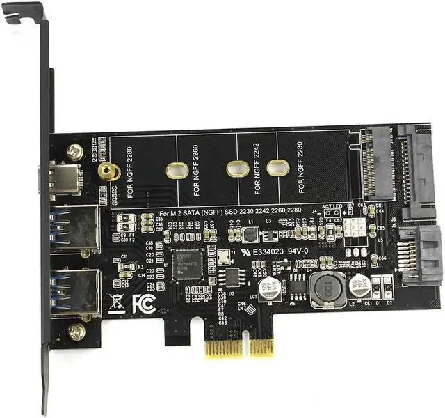 Alt view image 6 of 6 - Dual USB3.0 & Type c M.2 PCIe Adapter M2 SSD SATA B Key to PCI e Controller Converter Riser Card for NGFF 2280 2260 2242 2230