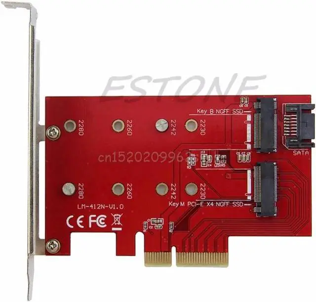 Alt view image 4 of 6 - NGFF M.2 B+M Key SSD to PCI-E PCI Express 4X 4 Lane Converter Card Adapter 2Port