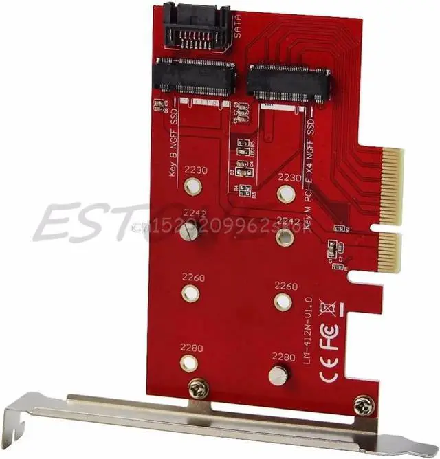 Alt view image 3 of 6 - NGFF M.2 B+M Key SSD to PCI-E PCI Express 4X 4 Lane Converter Card Adapter 2Port